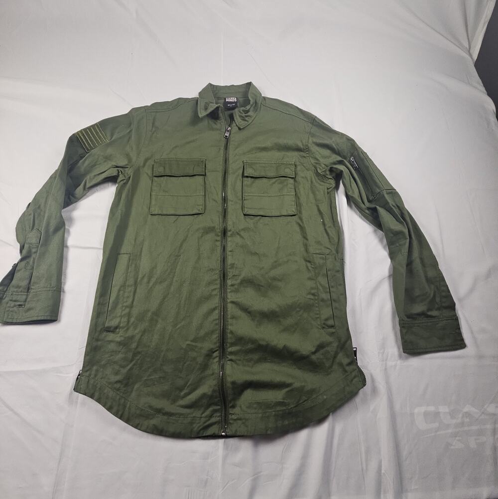Men's Olive Green Military Utility Field Jacket Full Zip Cotton by Rebel Minds L